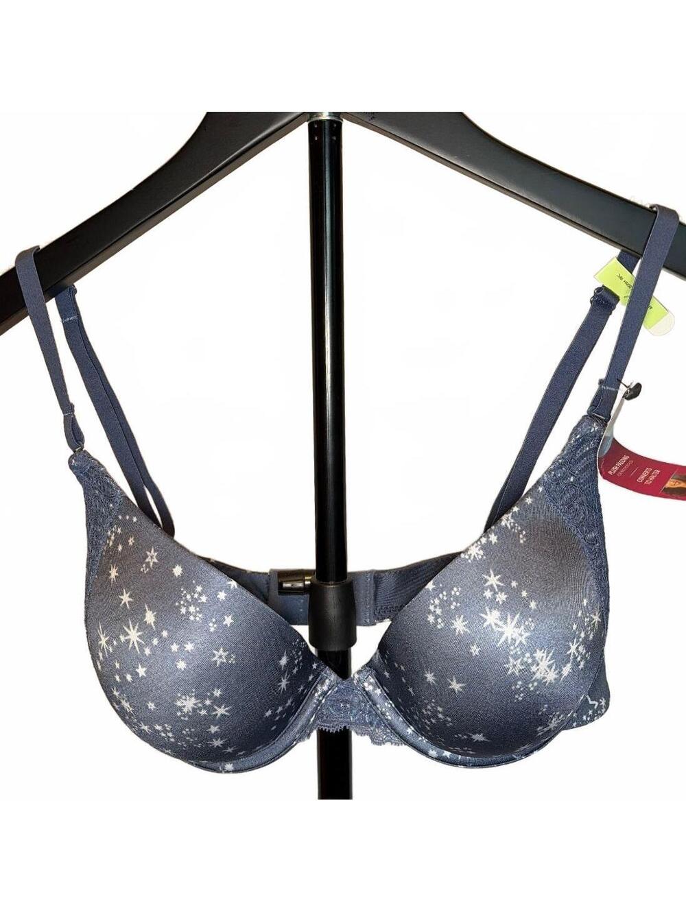 Maidenform Blue Gray Celestial Star Push Up Bra Halter Convertible 36B NWT